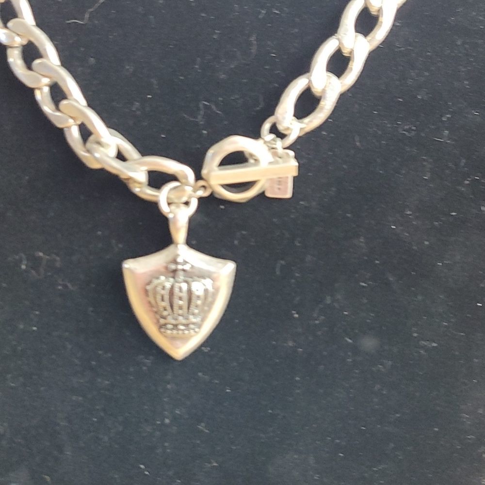 Stigma Silver Tone Chain Crown Goth Punk Chunky Necklace - Picture 3 of 4